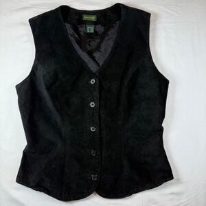 Vintage 90s Danier Suede Leather Vest Womens XS Button Up Sleeveless Black